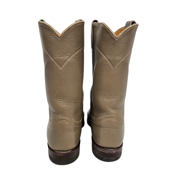Vintage 70s Justin Boots Taupe Leather Mid Calf Western Cowgirl Boots Size 7B - Picture 5 of 14